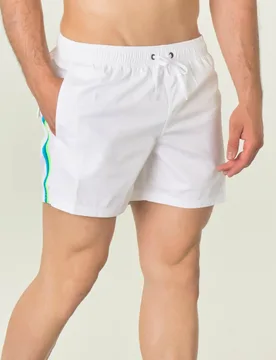Boxer mare bianco con arcobaleno turchese ottanio e verde fluo - Sundek - FashionsVida