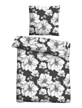 Baumwoll Renforce Bettwäsche Blüten titanium, 1x 135x200 cm + 1x 80x80 cm - Castell - FashionsVida