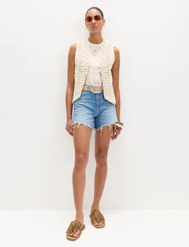 High Waisted Raw Hem Denim Shorts Medium Indigo female - M&S - FashionsVida