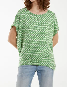 Zig Zag Batwing Top - S/M / GREEN - female - Blue Vanilla - FashionsVida