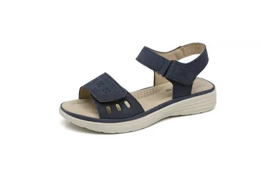 Women's Adjustable Strap & Cushioned hook & loop Comfort Wedge Sandals in Navy Size: 8 - Navy - Size: 8