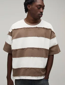 Men's Oversized Boxy Distressed Short Sleeve T-Shirt Chocolate Size Large Chocolate L - boohooMAN - FashionsVida