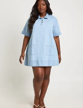 Womens Plus Short Sleeve Denim Dress - Blue - Size 24 Uk - Boohoo - FashionsVida