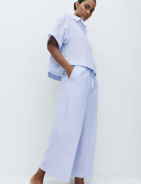 Pure Cotton Striped Cropped Pyjama Bottoms Blue Mix female - M&S - FashionsVida