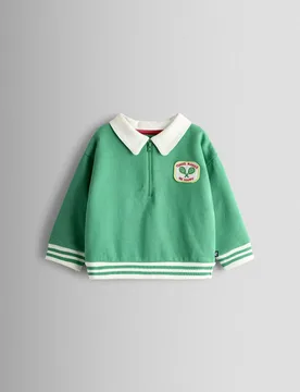 Tennis Appliqué Half Zip Sweatshirt (1-9 Yrs) Green male - JoJo Maman Bébé - FashionsVida