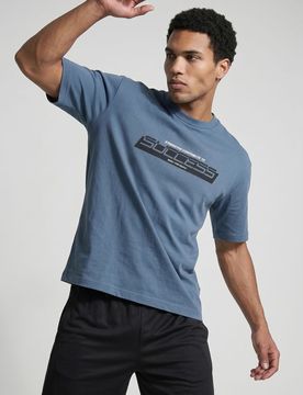 T-shirt in cotone con stampa - steel blue