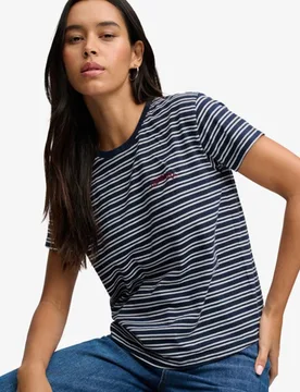 Superdry Women's Essential Logo Gestreiftes T-shirt Schmale Passform Marineblau - Größe: 42 - 29.99 - FashionsVida