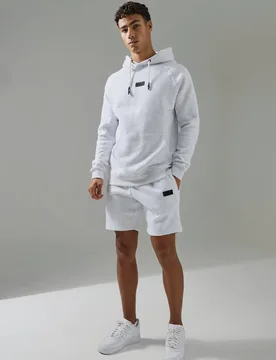 Herren Herren Active Regular Fit Hoodie Sweatshirt & Kurze Hose Trainingsanzug Light Grey Größe Medium - boohooMAN - FashionsVida