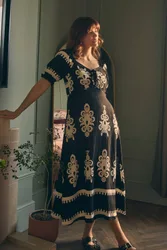 Women's Printed Puff Sleeve Tie Front Midi Dress in Black Size: 10 - Black - Size: 10
