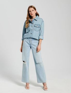 Jeans straight a vita media - blu