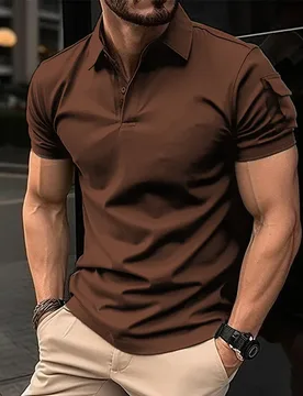 High-quality men's short-sleeved polo shirt - Casual button-down T-shirt with arm pockets, suitable for outdoor and daily wear - Aliexpress - FashionsVida