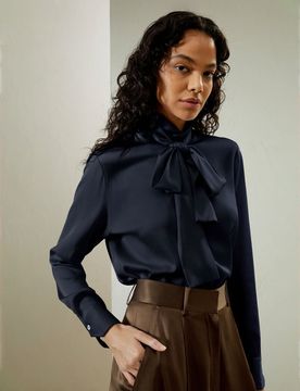 Donna Blusa Seta Elegante Collo Alto L