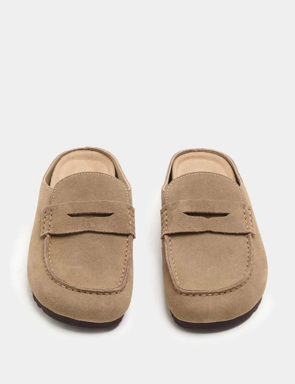 Suede Flat Loafer Clogs Taupe female - M&S - FashionsVida