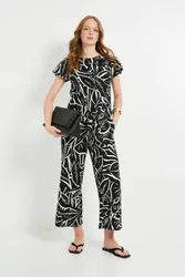 Tropical Jersey Wide Leg Culottes - Black - Size: 8