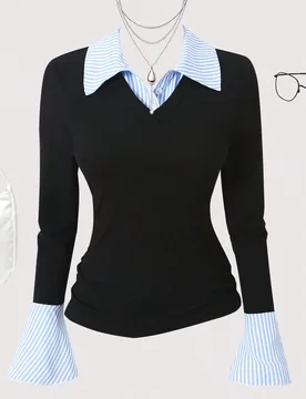 Camiseta casual de manga larga ajustada 2 en 1 para adolescentes - Shein - FashionsVida