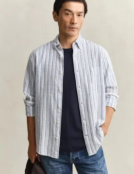 Camisa de hombre de mezcla de lino a rayas - Gant - FashionsVida