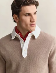 Merino Wool Blend Knitted Rugby Shirt Taupe male
