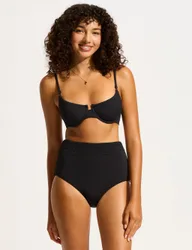 Sea Dive Textured High Waisted Bikini Bottoms Black female