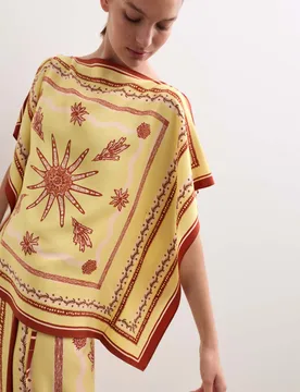 Pure Silk Printed Slash Neck Top Yellow Mix female - Jaeger - FashionsVida