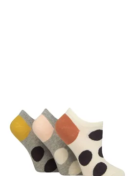 Women's 3 Pair Patterned Cotton Trainer Socks Spot Cream / Grey 4-8 - Multi Coloured - Size: Small - Caroline Gardner - FashionsVida