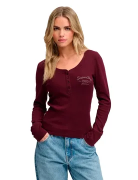 Maglietta A Maniche Lunghe Athletic Button Down Port Red XL - Superdry - FashionsVida