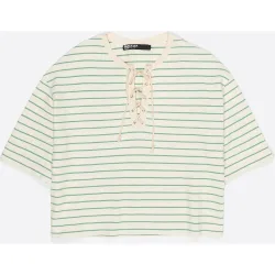 Camiseta de mujer escote caja ajustable rayas