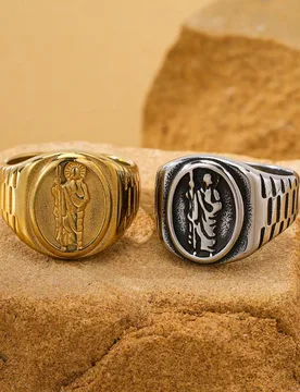 Pieza Anillo de acero inoxidable con diseño de retrato personalizado vintage y patrón de Tadeo, joyería para hombres - Shein - FashionsVida