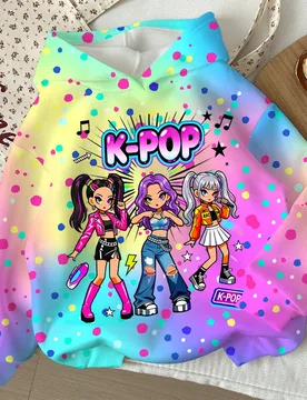 Sudadera con capucha para niña joven, estilo casual y lindo, con estampado de niña de dibujos animados y efecto tie-dye, gruesa, suave y cómoda, ap - Shein - FashionsVida