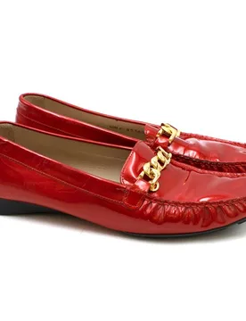 St. John Red Metallic Leather Loafers - St.John - FashionsVida