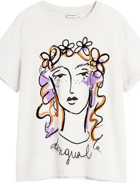 Camiseta de mujer estampada rostro - Desigual - FashionsVida