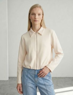 Felpa con zip in maglia scuba con misto viscosa - panna