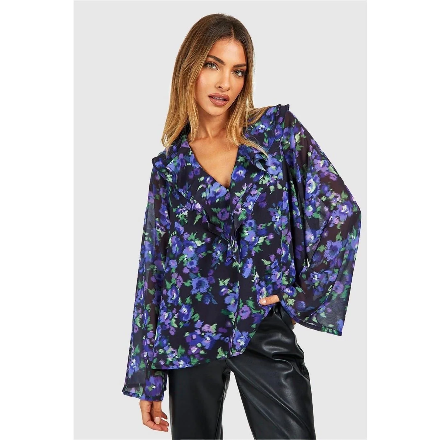 Womens Flrl Rufl Blous In Black - Size 8 Uk - Influence - FashionsVida