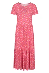 Women's 'Sardinia' Casual Summer Everyday Tiered Dress in Bright Pink Size: 8 - Bright Pink - Size: 8