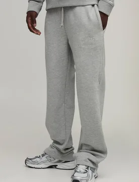 Herren 500gsm Schwere Bestickte Gerade Geschnittene Jogginghose Grey Größe XS - boohooMAN - FashionsVida