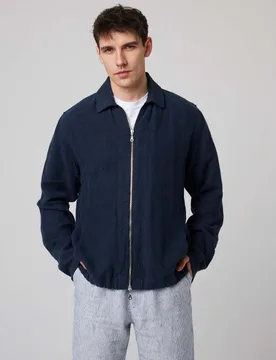 Pure Linen Bomber Jacket Navy male - Peregrine - FashionsVida