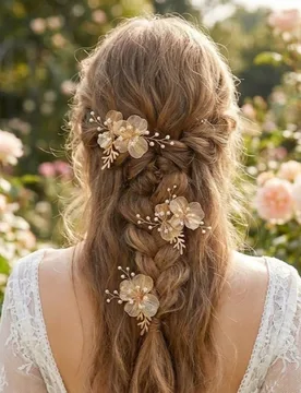 Set de 3 pinzas para el cabello de cobre con diseño inspirado en plantas elegantes para fiestas, bodas, novia, accesorios del Día de San Valentín - Shein - FashionsVida