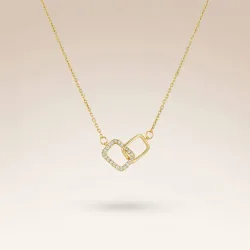Women's 925 Silver Square Interlocking Zircon Square Necklace in Gold - Gold - Size: One Size