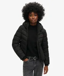 Superdry Damen Steppjacke aus Mikrofaser mit Kapuze Schwarz - Größe: 40