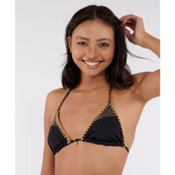 Top de bikini nazca triangulo tejido brillante con detalles dorados