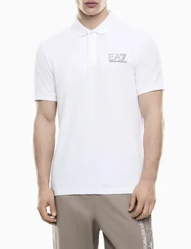 Polo bianca in cotone stretch con logo ricamato sul petto - EA7 - FashionsVida