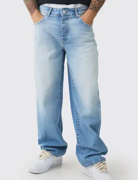 Herren Baggy Rigid Double Waistband Denim Jeans Hosen in Hellblau Light Blue Größe 30R - boohooMAN - FashionsVida