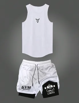 Conjunto de 2 piezas de ropa deportiva para hombre con camiseta de tirantes con estampado gráfico de cuello redondo y pantalones cortos con cordón e - Shein - FashionsVida