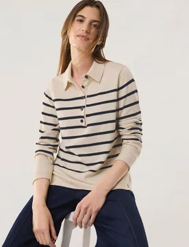 Polo-Pullover mit Seide, normale Größen, Farbe Beige, 52, edle Baumwoll-Seiden-Mischung modern und doch zeitlos Damen - Walbusch - FashionsVida