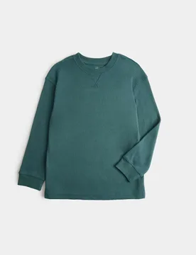Waffle Crew Neck Jumper (6-16 Yrs) Green male - M&S - FashionsVida