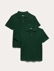 Pack Unisex Stain Resist School Polo Shirts (2-18 Yrs) Bottle Green male