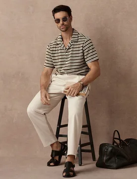 Camisa de manga corta casual de hombre con rayas jacquard tejidas, artículo versátil para el uso diario, viajes, vacaciones y salidas, regalo para e - Shein - FashionsVida