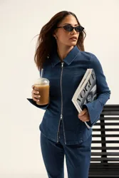 Petite Zip Denim Jacket - Indigo - Size: 18