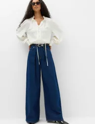 High Waisted Pleat Front Wide Leg Jeans Indigo Mix female