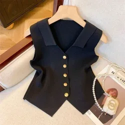 Pcs Vest French Temperament V-neck Single Breasted Sleeveless Slim Knitted Vest For Women