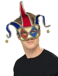 Venezianische Maske Narr weiss-blau-rot